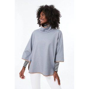 Tuckernuck Women's OS Slate Blue Leather Trim Funnel Piper Poncho